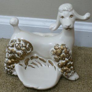 Vintage Ceramic Poodle Vanity Tray Jewelry Makeup Holder 1959